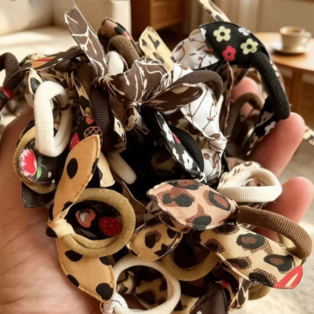 130-teiliges Set mit gemischten neutralen braunen Haargummis für Kinder, Leopardenmuster, süße Schleifen, Gummibänder, süße Haarbänder für Mädchen, Haar-Accessoires – Detail 3