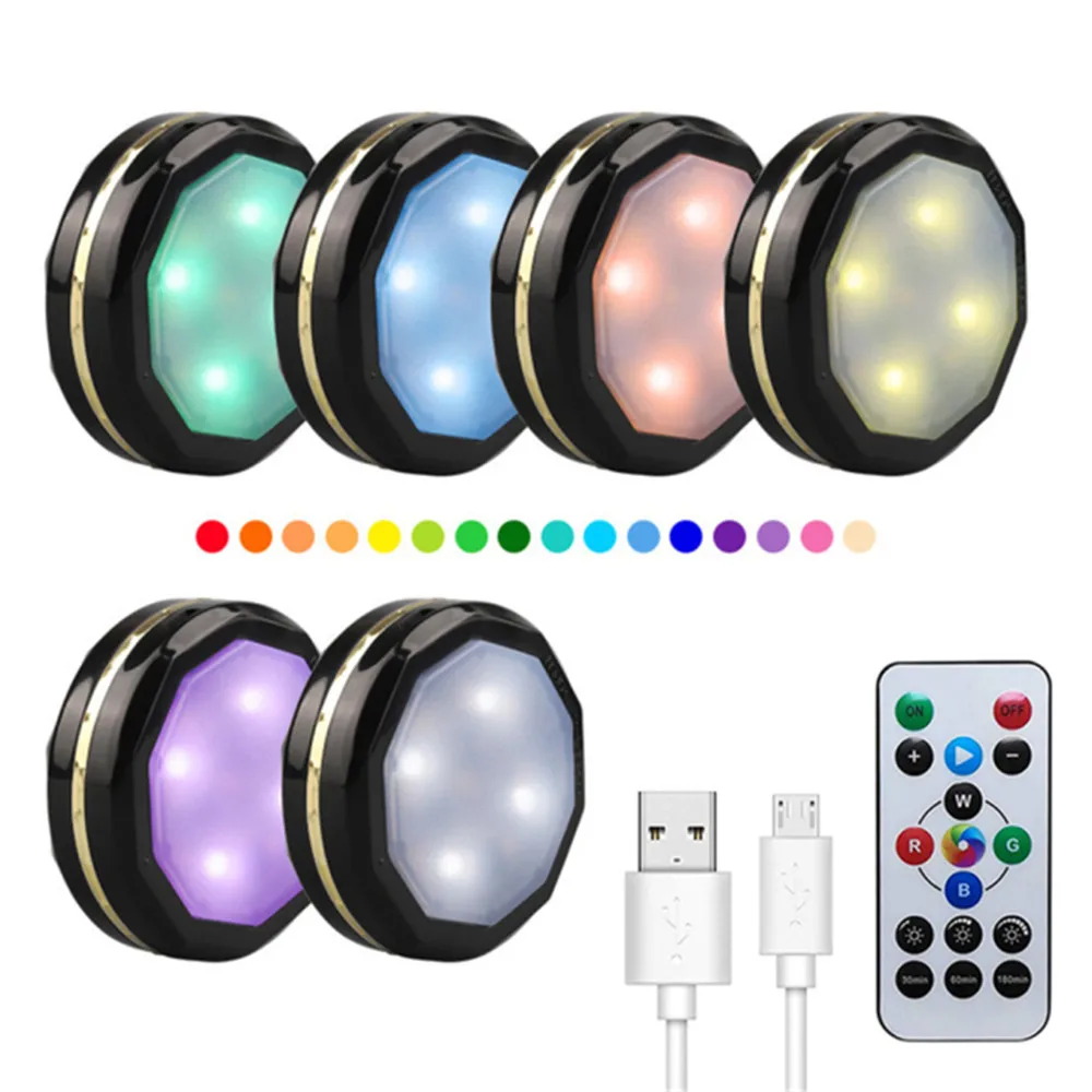 Carregamento USB Lâmpada LED, Cores RGB, Controle Remoto, Sob A Luz Do Armário, Cozinha, Armário, Guarda-roupa, Decoração Da Escada, Luz Noturna