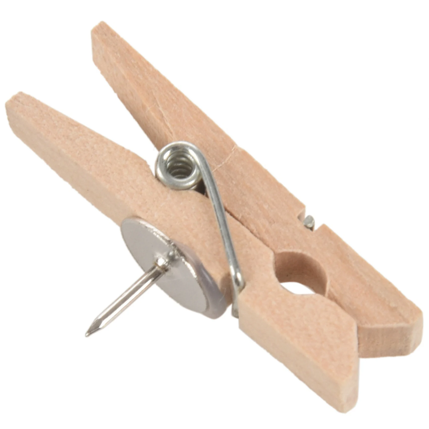 Push Pins With Wooden Clips Pushpins Tacks Thumbtacks, Creative Paper Clips With Pins Natural Color 60Pcs