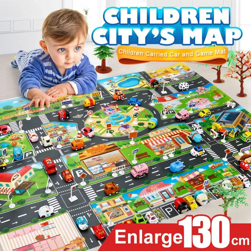 Enlarge 130*100CM Car Toy Waterproof Playmat Simulation Toys City Road Map Parking Lot Playing Mat Portable Floor Games NO CARS