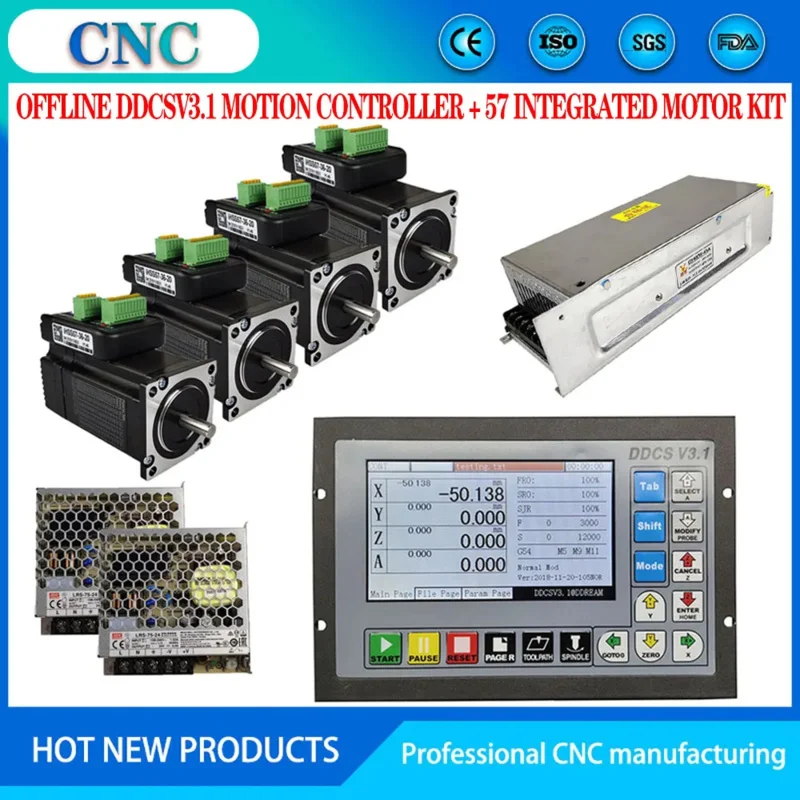 Nema23/57 Integrated Hybrid Servo Motor CNC Kit Ddcsv3.1 4-Axis Motion Control System DC Power Supply Emergency Stop MPG