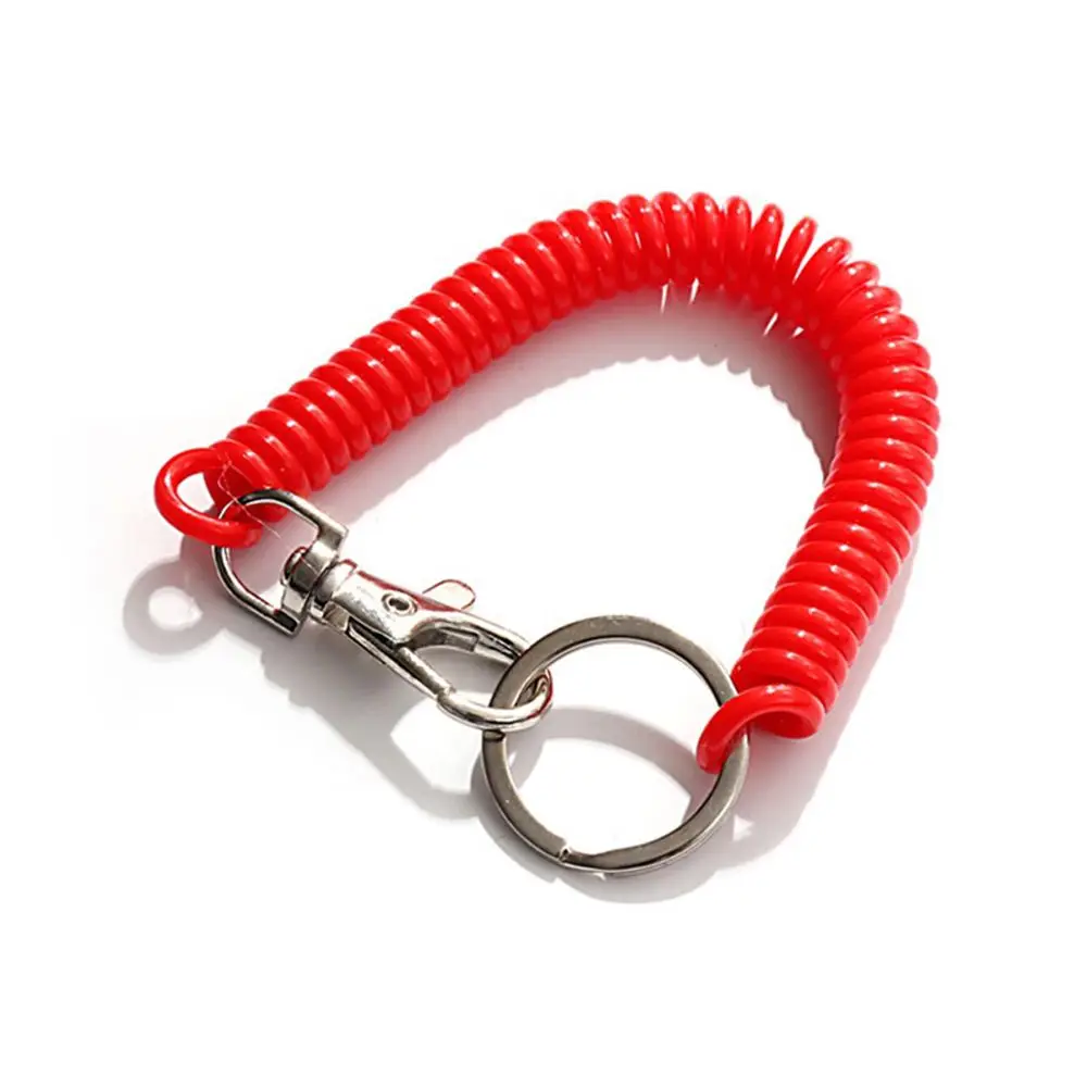 

Elastic Unisex Keyring Metal Carabiner Spring Lanyard Key Cord Clasp Wrist Coil Spring Rope Key Ring Spiral Stretch Keychain