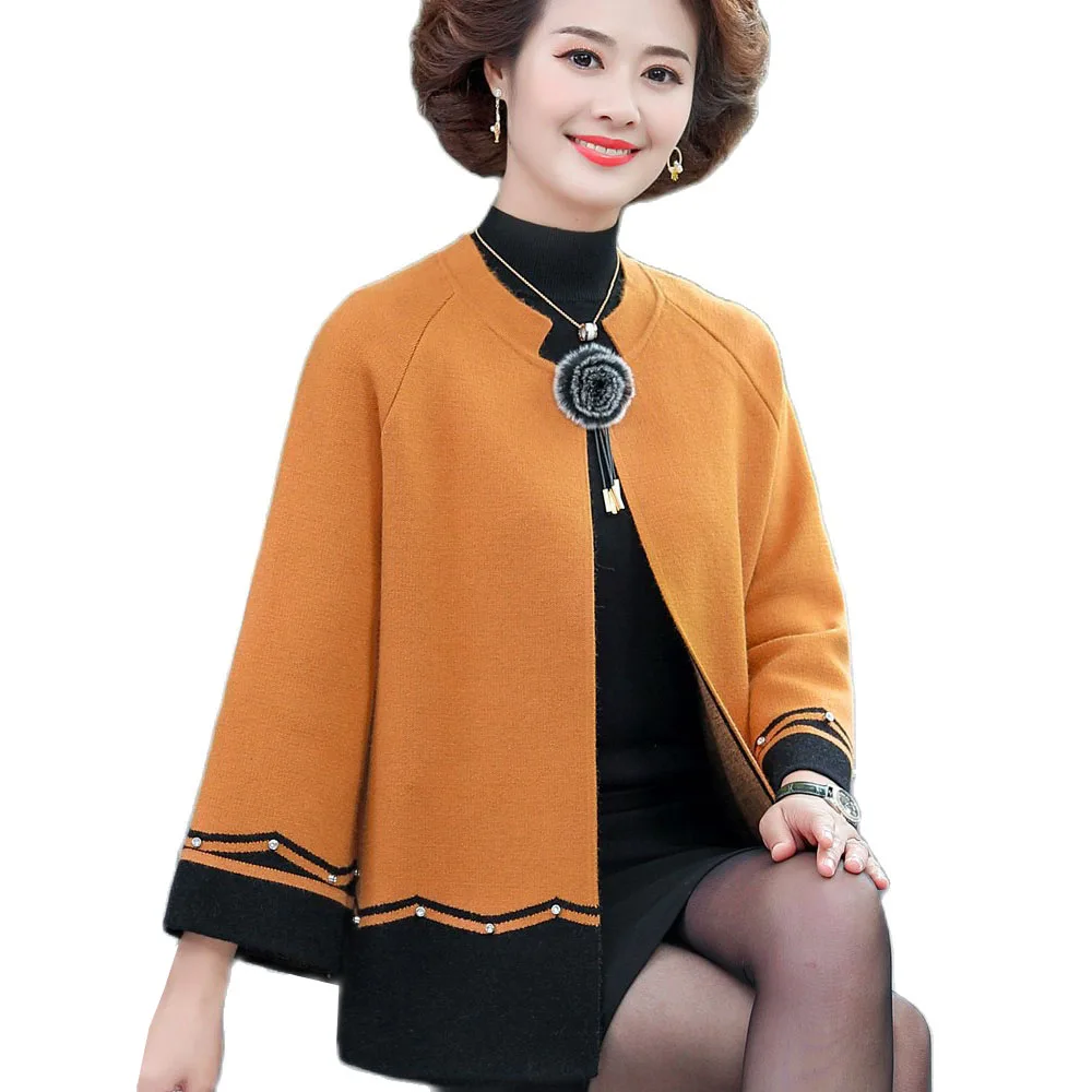 2023 New Spring Autumn Mother Sweater Knitted Cardigan   Jacket Noble Elegant Womem Sweater Coat Middle Aged Female Knitwear Top