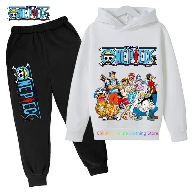 2024 Children\'s Pullover Kids One Piece Hoodie Sets Luffy Sweatshirt Anime Autumn and Winter Streetwear Kids Clothing