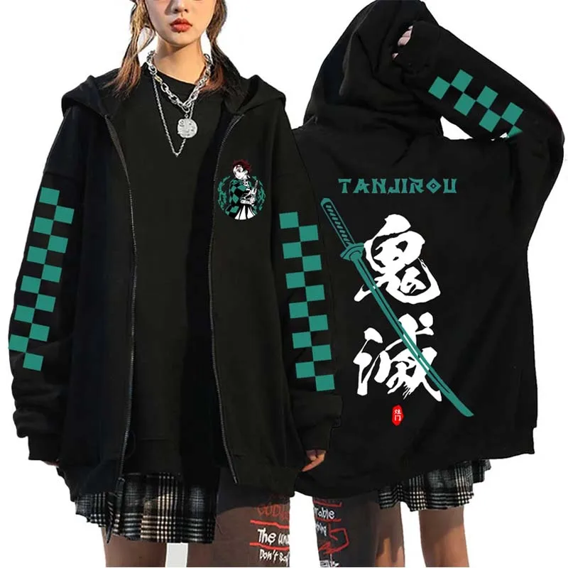Demon Slayer Zip Hoodies New Oversized Long Sleeve Pullovers Tops Fashion Anime Tokito Muichiro Zipper Coat Streetwear Jackets
