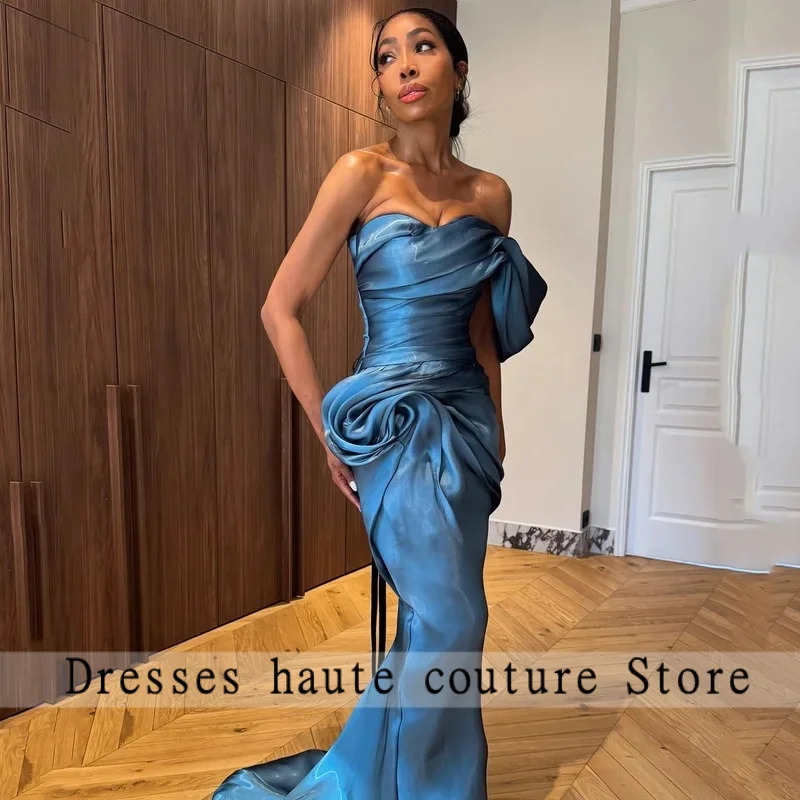 Eightree Glossy Royal Blue Sweetheart Neck Formal Prom Gowns Off The Shoulder Evening Dress Long Party Dresses Customized