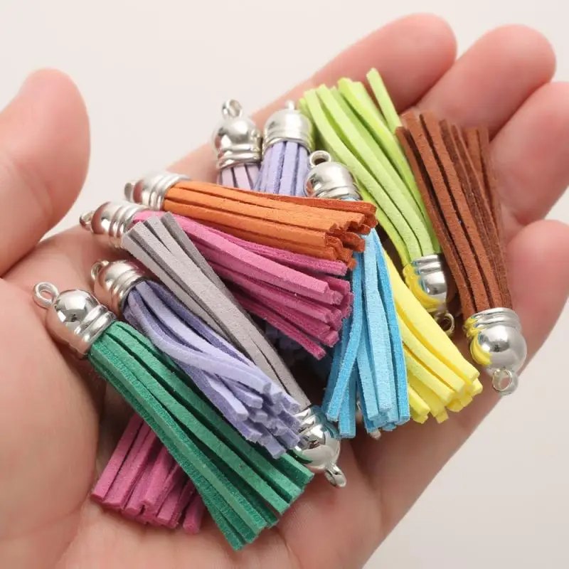 20Pcs Charm Colorful Leather Tassel Pendants For Jewelry Making DIY Handmade Keychain Keyring Phone Chain Straps Accessories