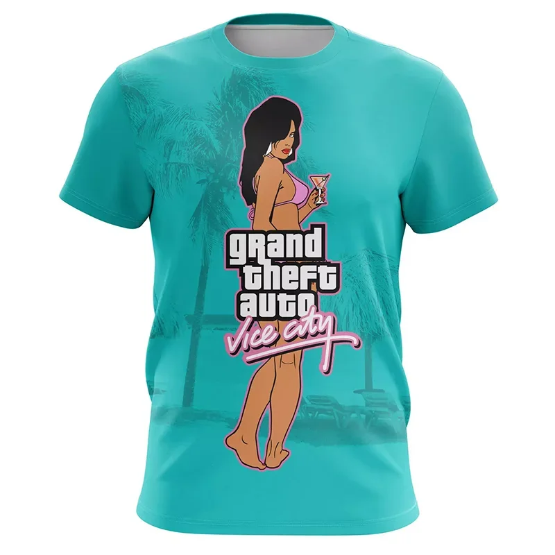 Game GTA T-Shirts Grand Theft Auto Vice City 3D Printed Men Women Fashion Oversized Short Sleeve T Shirt Kids Tees Tops Clothing