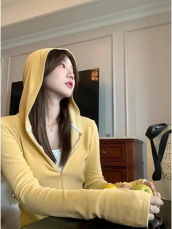 

Женская толстовка с капюшоном E Forever Jaet f на молнии, тонкая Fce, весна-осень, облегающая спортивная кепка, длинный цвет све