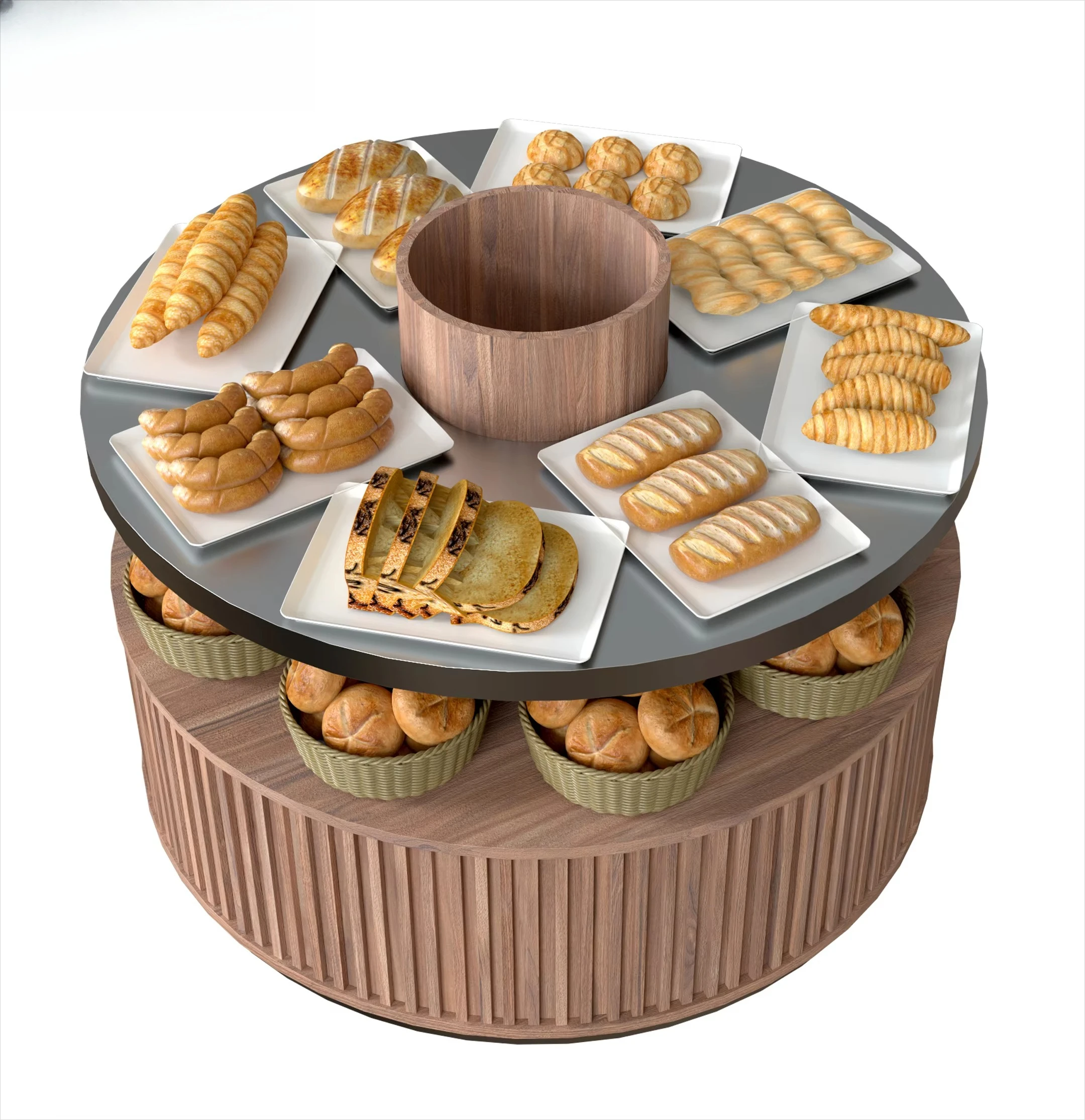 Modern Bakery Display Shelf with Botanical Design for Cake Shop Vegetables Fruits