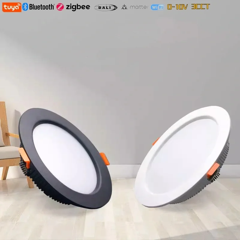 TUYA Smart Ultra-mince intégré LED Downlight Dali Bluetooth Zigbee 0-10V 3CCT Dimmabe AC110V 220V plafonnier éclairage intérieur