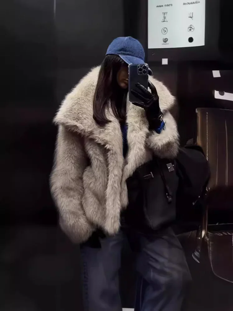 الأوروبية الأمريكية الشتاء فو الفراء طية صدر السترة الكبيرة الإجتماعي النبيلة الكلاسيكية الأنيقة المألوف التنقل يؤرخ الدفء ملابس خارجية لينة