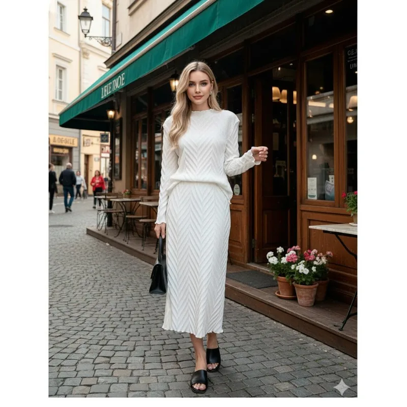 Miyake Faltenrock-Anzug, Plisse 2026, neue Mode, plissiert, zweiteilig, Frühling und Herbst, Temperament, langärmelig, schlanker, dünner Faltenanzug