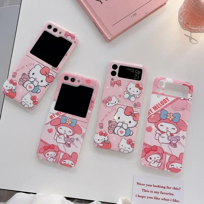 Kawaii Cute Cartoon Sanrio Hello Kitty Melody Phone Case For Samsung Galaxy Z Flip 5 Soft Silicone Back Cover For Z Flip 4