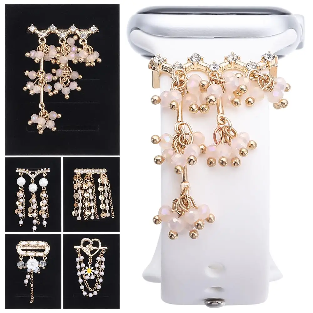 Diamond Pearl Strap Accessories Wristbelt Charms Decorative Chain Watch Band Ornament Decorative Ring For Apple Watch Band
