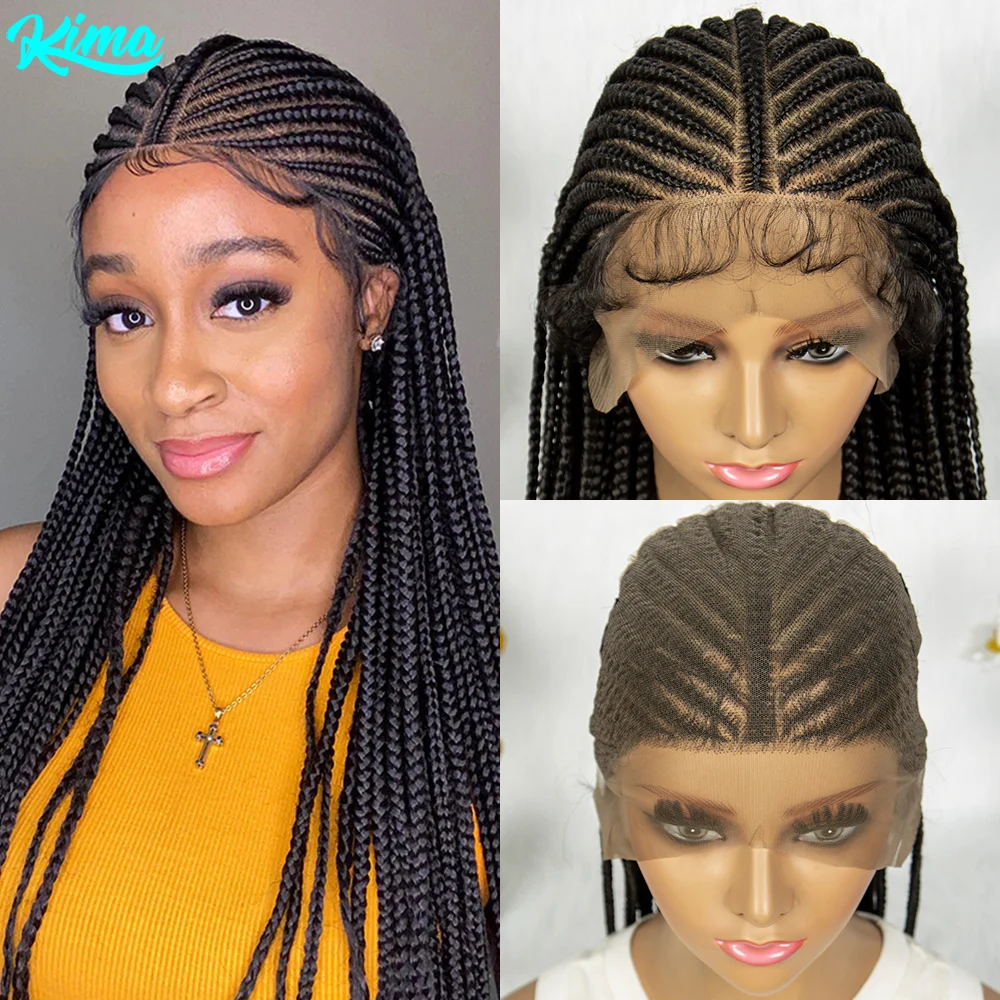 Kima สังเคราะห์ Cornrow Braided Wigs ลูกไม้ Braiding Wigs T Part กล่อง Fulani Braids วิกผมสําหรับผู้หญิงสีดํา