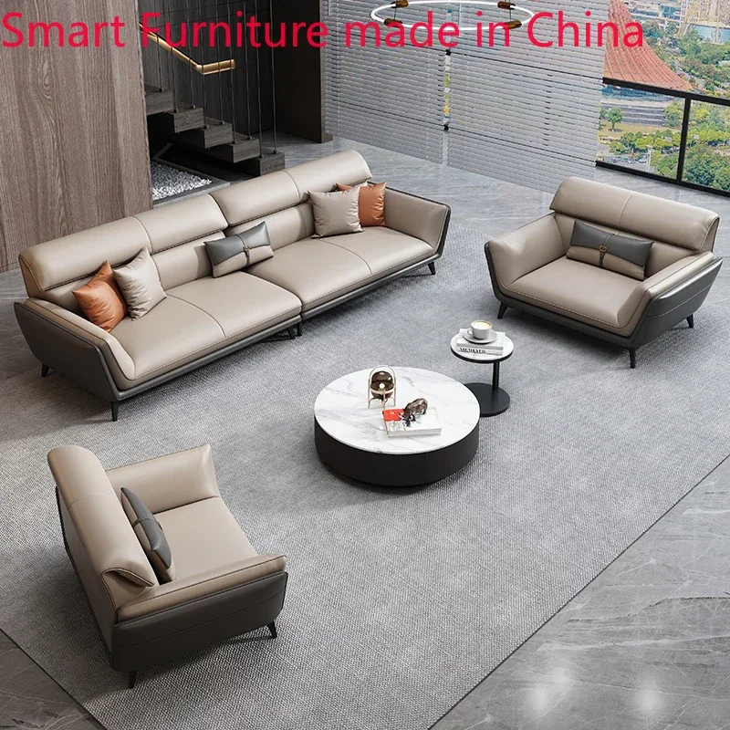 customizeNordic contrast leather office sofa coffee table combination suit business reception office reception for three people.