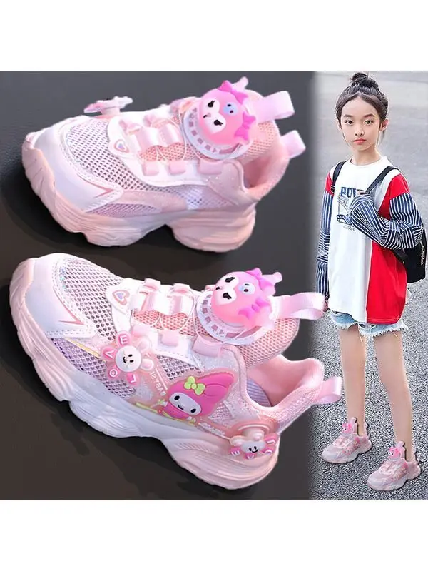 Girl Heart Kawaii Sanrio Anime Kuromi My Melody Sports Shoes Summer Cute Ins Children Net Surface Breathable Sneakers Kids Gifts