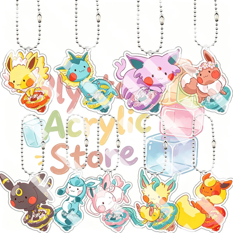 Creative Acrylic Eeveelution Spinning Top Double-sided Printing Anime Keychain Cartoon Umbreon Glaceon Jolteon Pendant Charm Toy