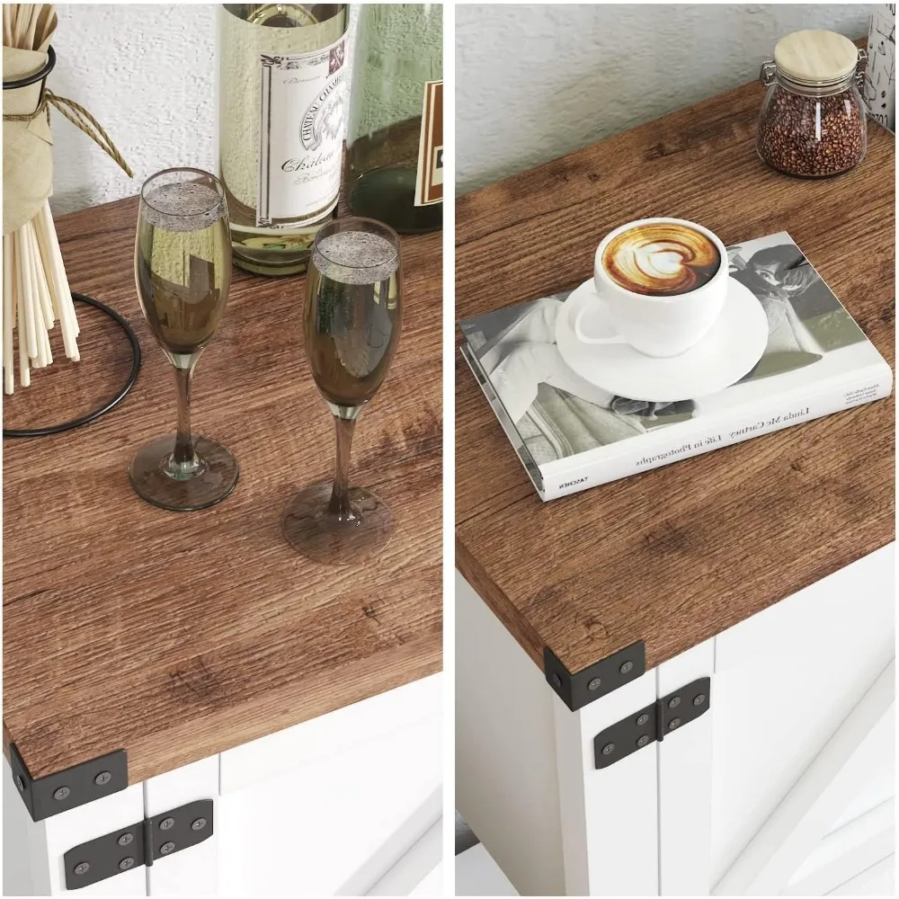 طاولة مدخل على طراز المزرعة البيضاء مع مساحة تخزين، وخزانة بوفيه جانبية ببابين تتميز بالرف السفلي