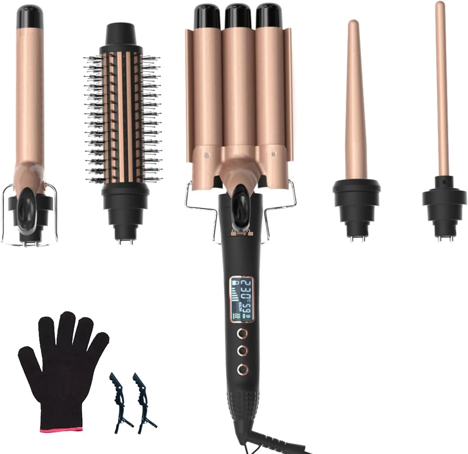 

5-in-1 Curling Iron Set: 3 Barrel Hair Crimper, Curling Comb, 3 Interchangeable Ceramic Wands, Fast Heating, Adjustable Temp