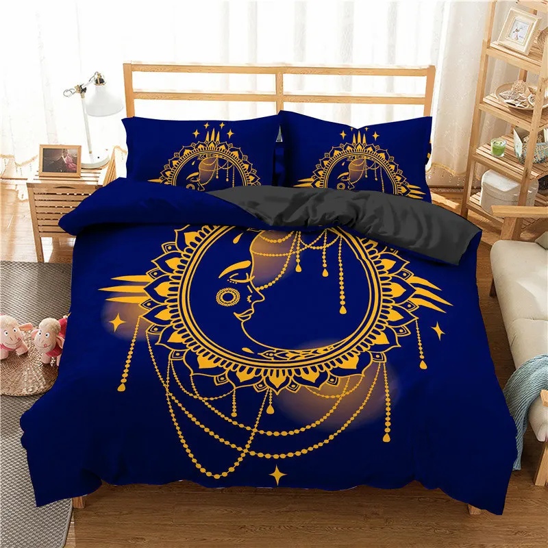 

Bohemian Mandala Duvet Cover Golden Sun And Moon 3D Print King Queen Bedding Set Microfiber Dreamcatcher Quilt Cover Pillowcase