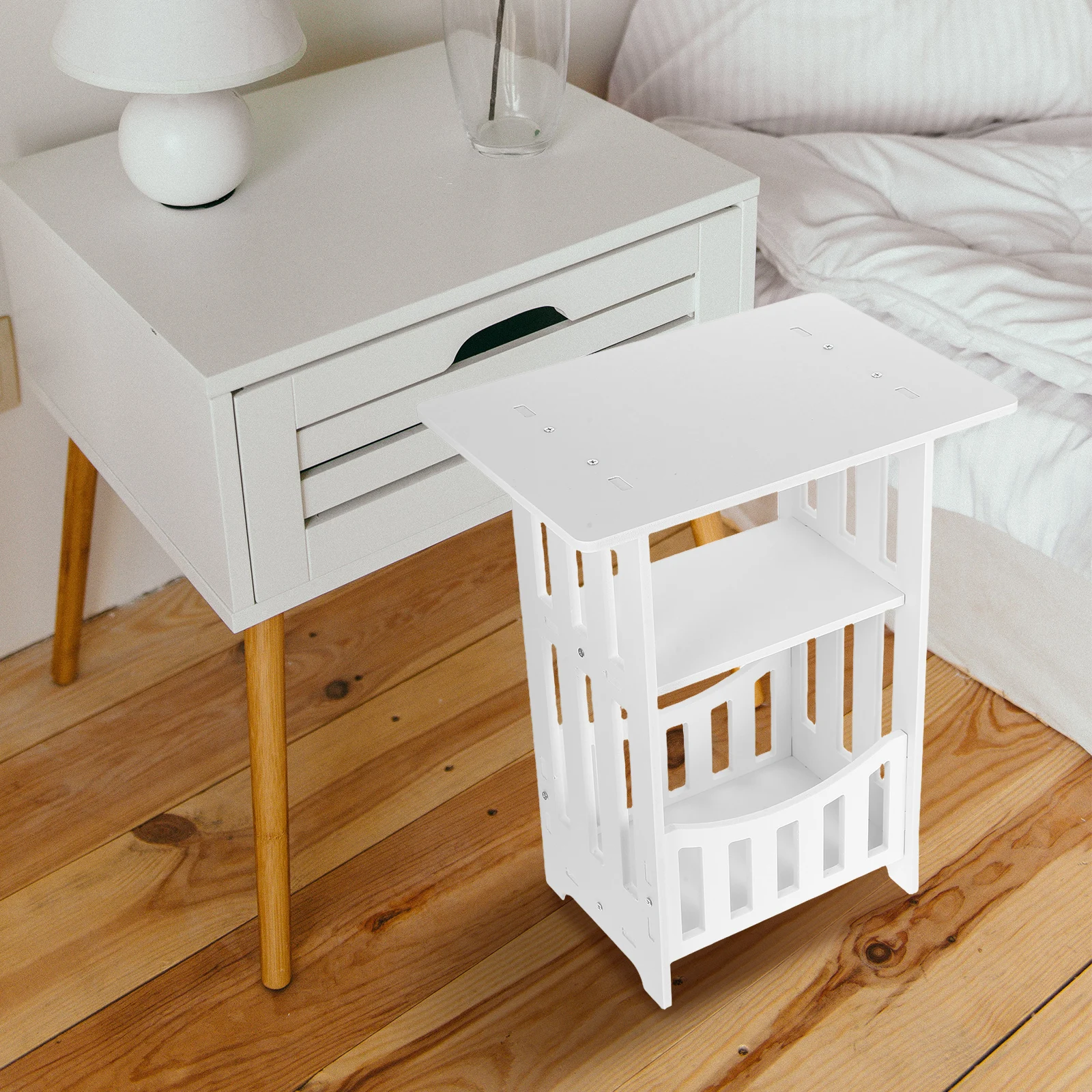 

Modern Simple White Oval Bedside Small Space Bedroom Furniture Side Table Home Decor Minimalist Nightstand Sofa Side Table