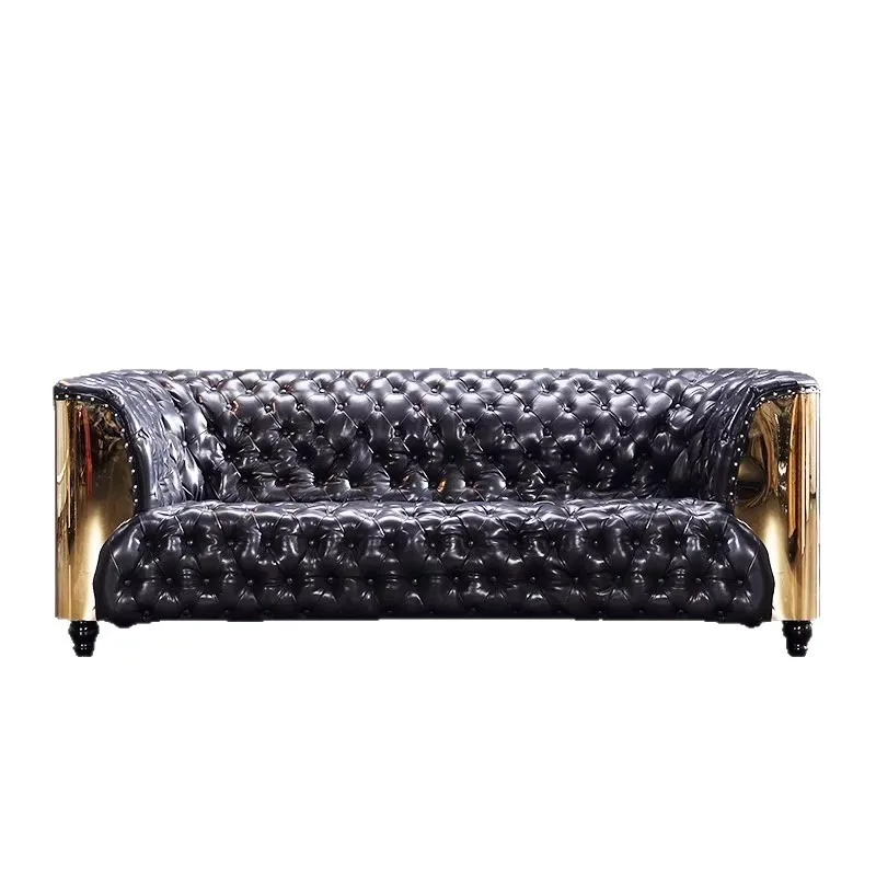 

Cigar Bar Whiskey Sofa Aluminum Leather Rivets KTV British Industrial Style Bar Retro Style Furniture