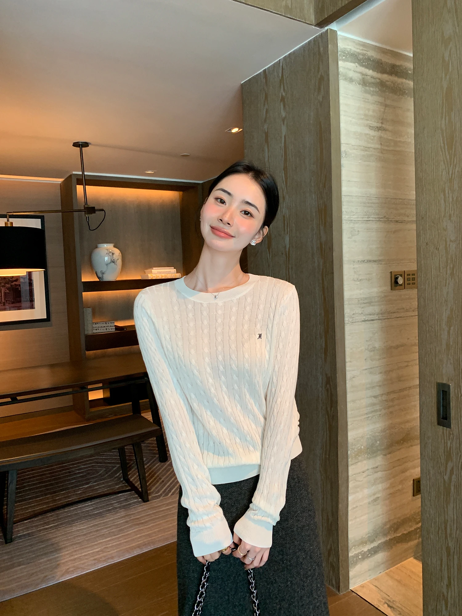 

Classic Maven Lin Women's Long Sve Knitted Sweater Twist Wool Blend Casual Loose Fit round Ne Top for Autumn Season