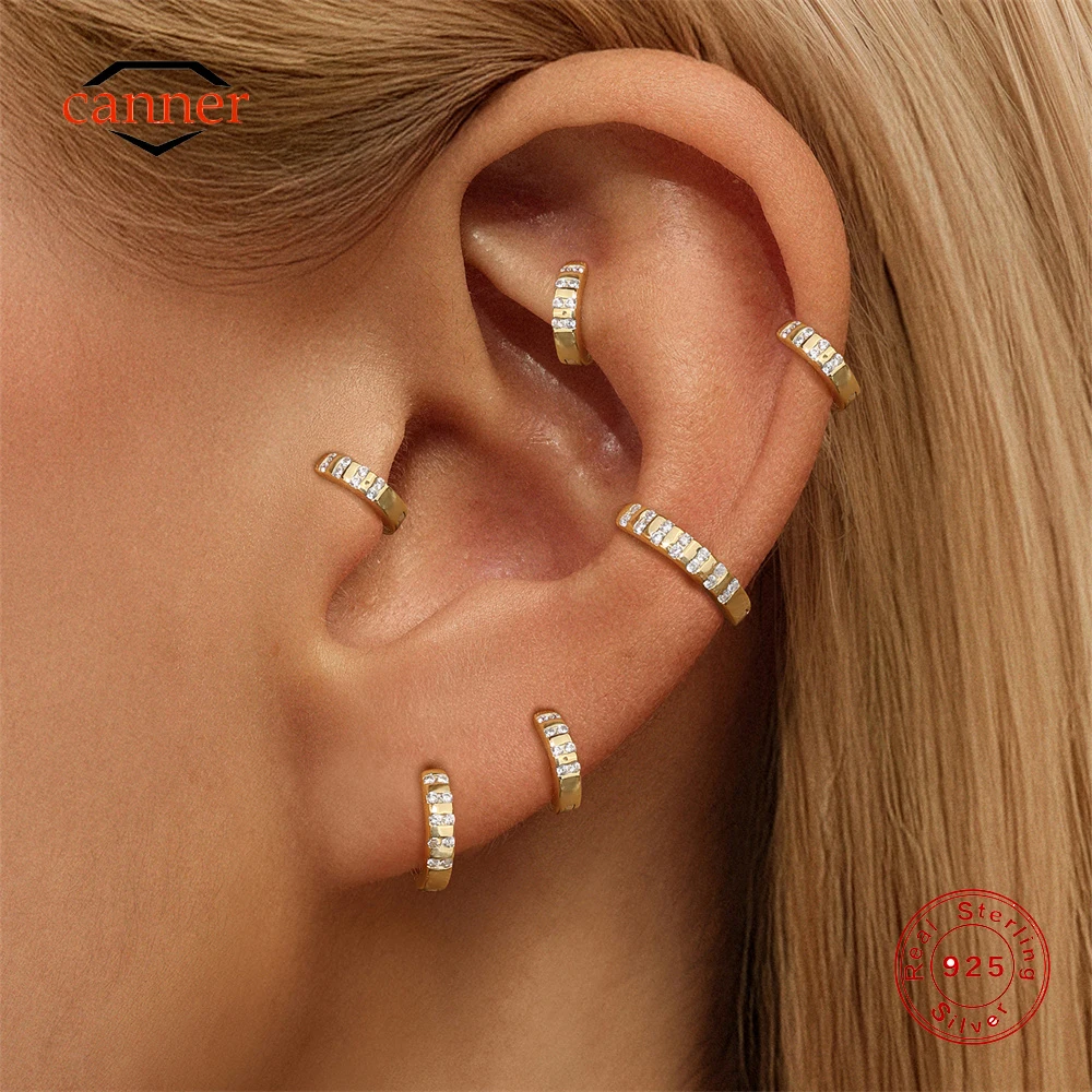 

CANNER, комплект из 3 предметов, 6/8/10 мм, классический циркон, стерлинговое серебро 925 пробы, серьги-кольца, женские серьги-кольца для пирсинга хряща, ювелирные изделия