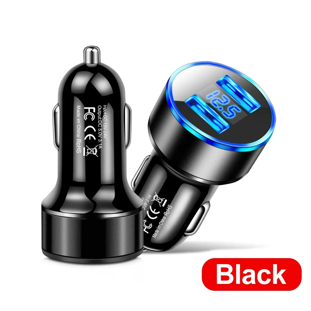 Dual USB 12.5V Voltage Display Car Charger For Cigarette Lighter Smart Phone USB Adapter Mobile Phone Charger Fast Charging