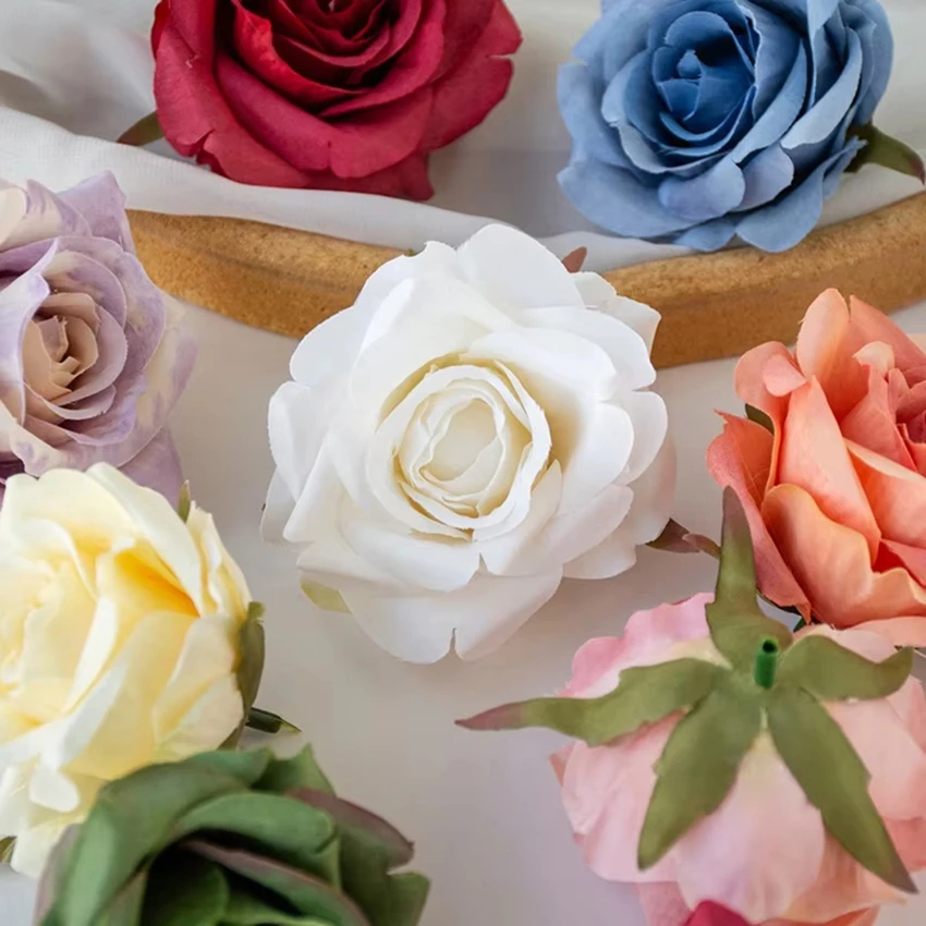 100pcs Artificial Flowers Wedding Garden Silk Rose Home Room Vase Table Outdoor Decor Accessories Party Festival Wreath Headwear