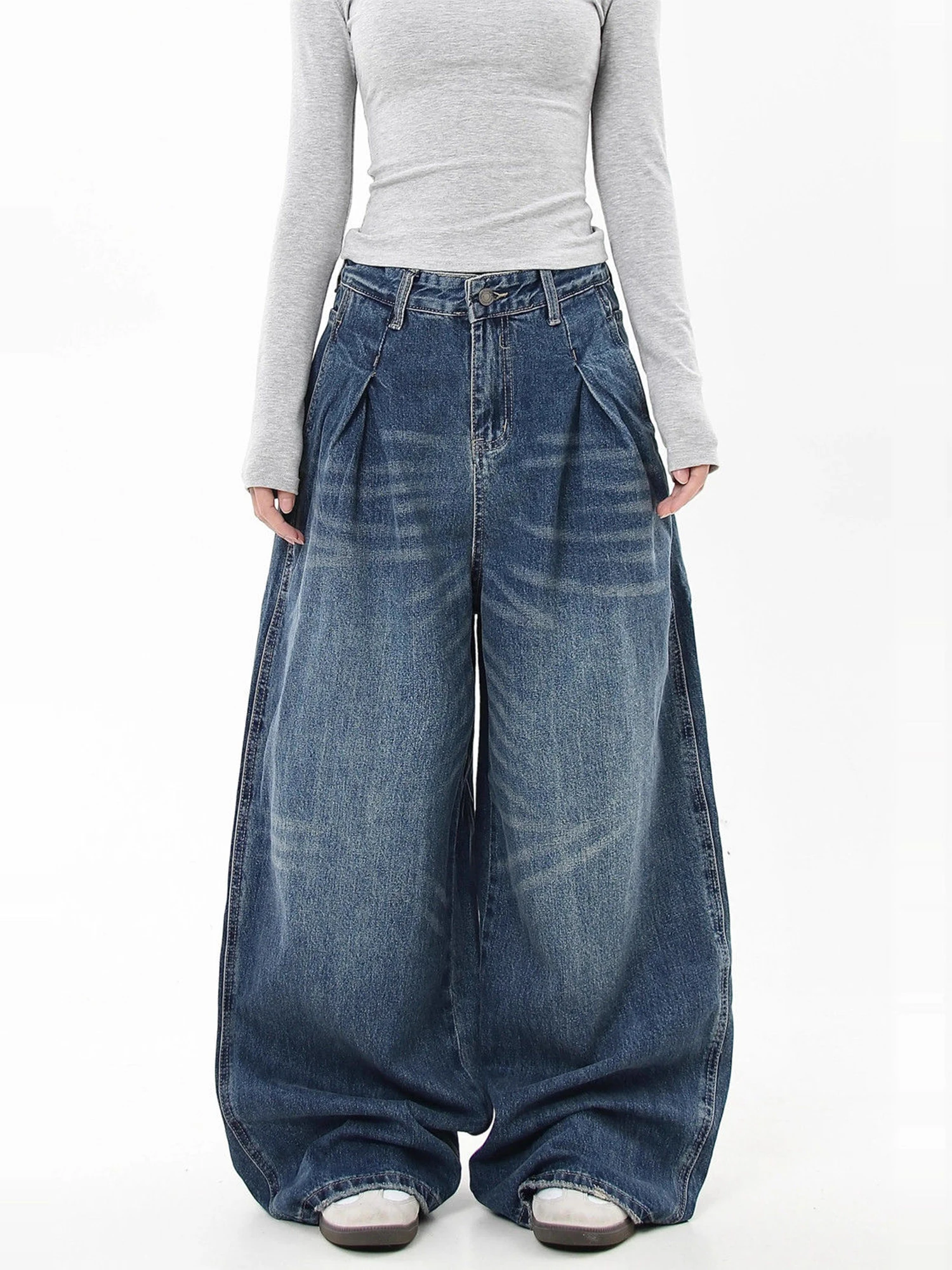 

Женские темно-синие мешковатые джинсы для мам Harajuku, винтажные джинсовые брюки Y2k, широкие джинсы большого размера, длинные брюки, одежда в японском стиле 2000-х годов