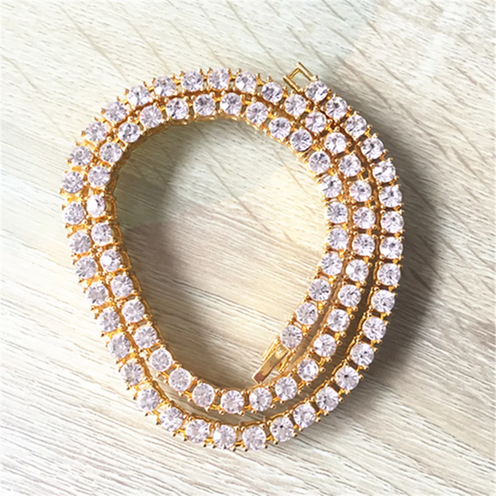 

50Cm Crystal Necklace Hiphop Style Shiny Rhinestone Chain Party Festival Club Wear Punk Jewelry Men Women Gold