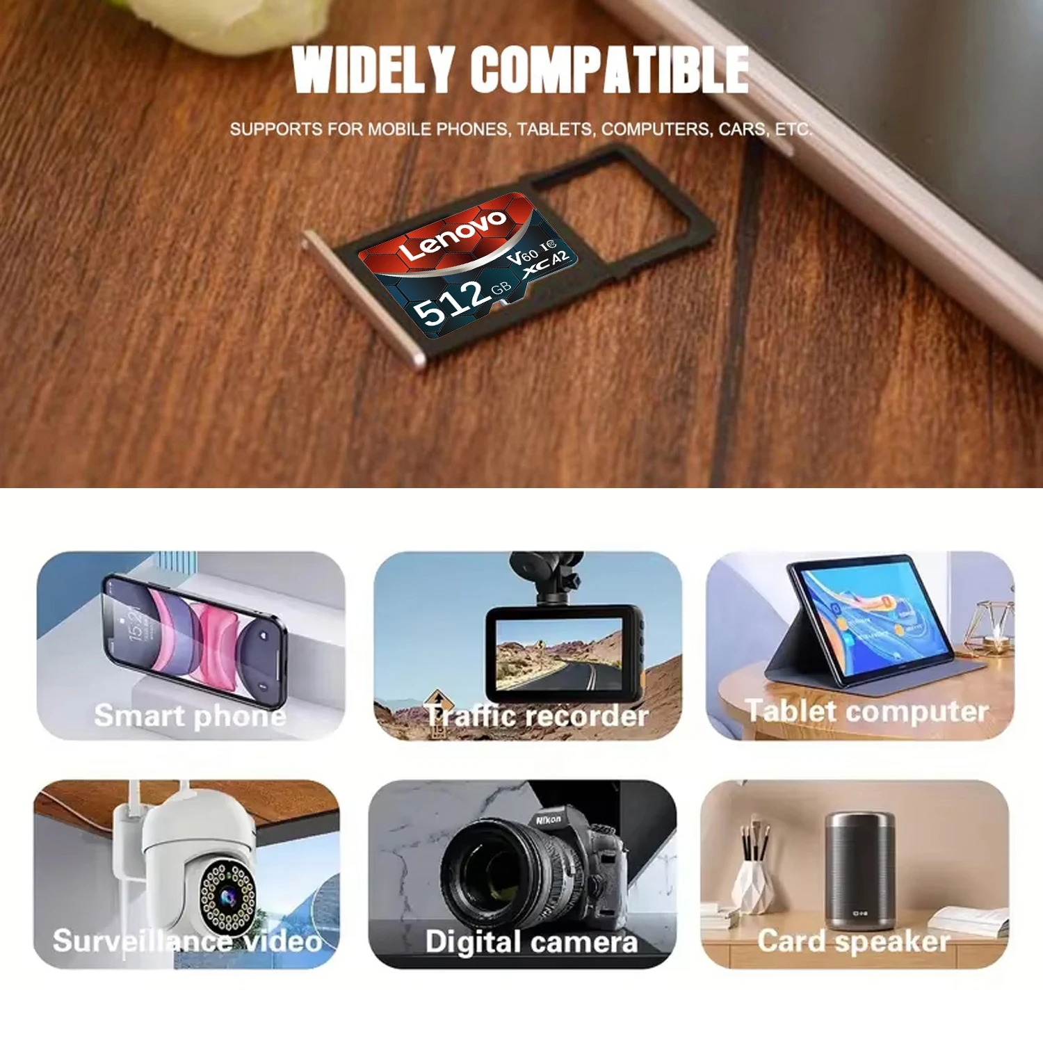Lenovo Memory Card Class10 High Speed V60 U3 TF Flash Card For DJI Mavic Drone GoPro Camera With Adapter 64GB 128GB 256GB 512GB view 2