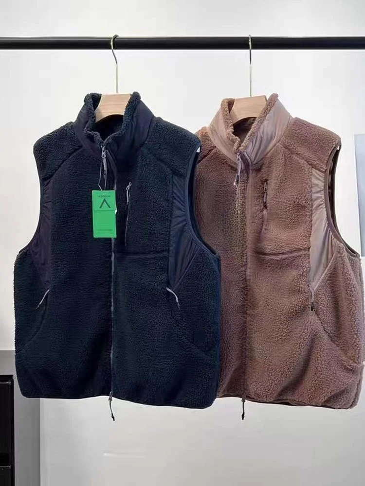 

Faionable Stand Collar Patchwork Fce Vest Women's Autumn Outdoor Color Blo Loose Versatile Warm Jaet Coat