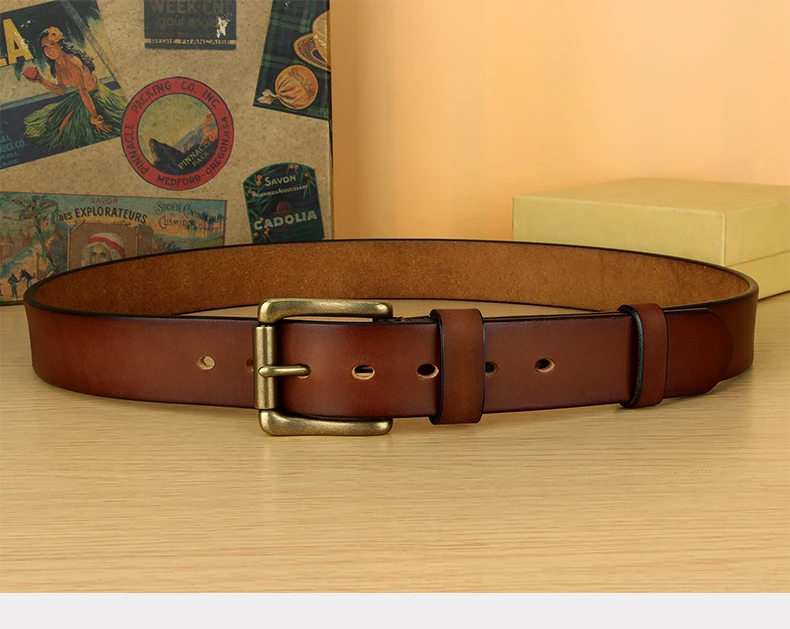 5 mm breiter Herren-Gürtel aus Vollnarbenleder, strapazierfähiger Herren-Arbeitsgürtel, Herren-Gürtel mit hochfester, massiver Messingschnalle, brauner Gürtel – Detail 15