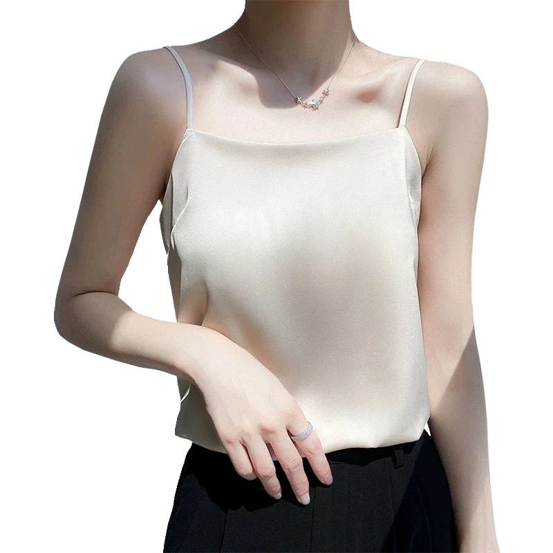 Gilet da abito estivo da donna in raso di seta Ricamo floreale monospalla Acetato di seta Bianco Top Bottone Dettaglio Colore puro V-ne