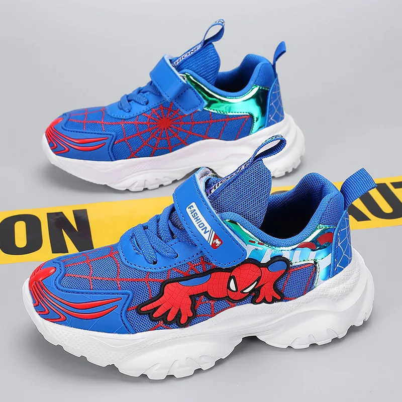 Disney LED Casual Sneakers Red Black For Spring Boys Spiderman Mesh Outdoor Shoes Children Lighted Non-slip Shoes Size 27-37
