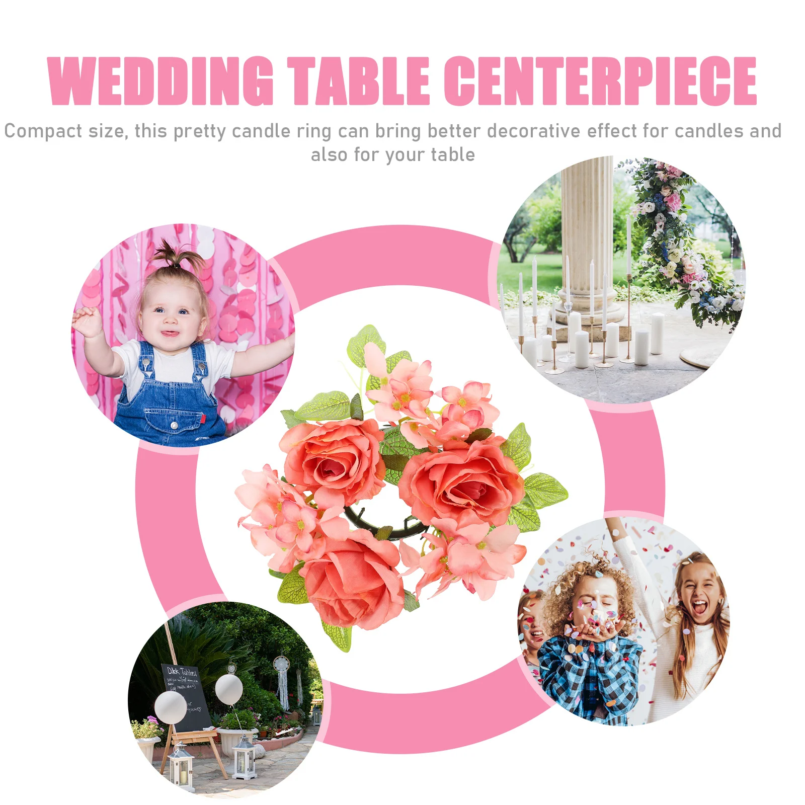 

Simulation Rose Hydrangea Ring Decorative Artificial Flower Wreath for Wedding Table Centerpiece Layout