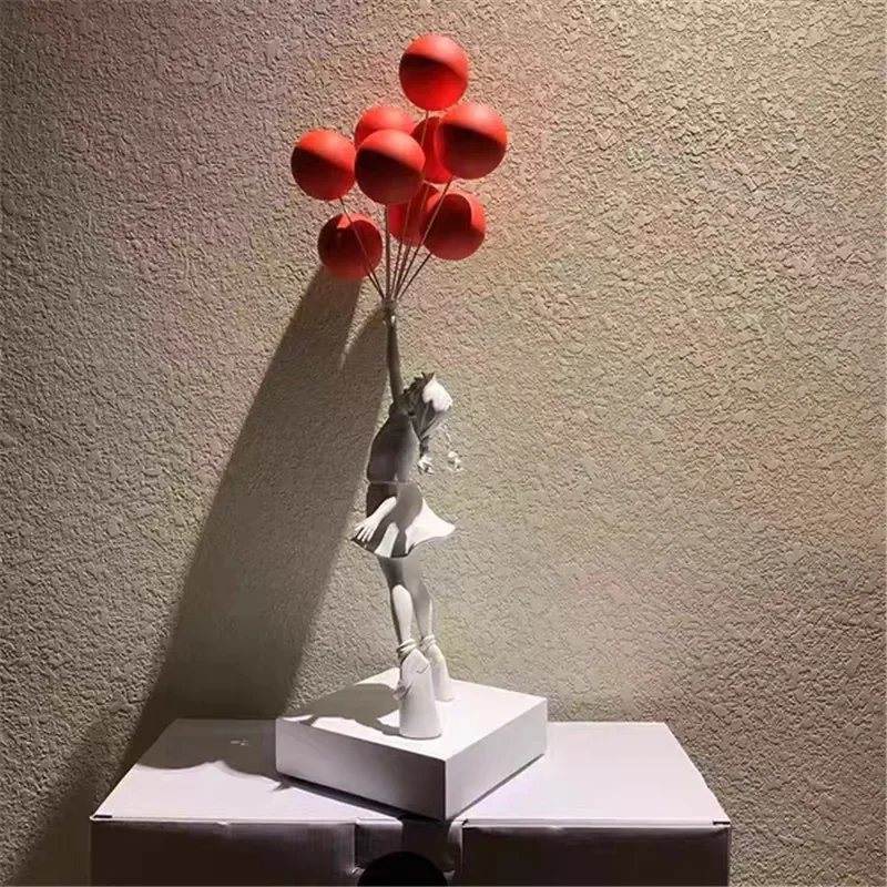 Home Decor Luxurious Balloon Girl Statues Banksy Flying Balloons Girl Art Sculpture Resin Craft Room Decoration Christmas Gift