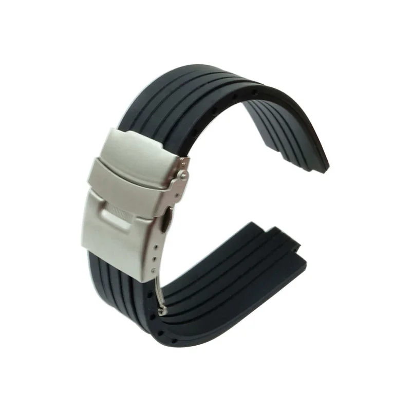 24mm x 11mm Silicone Rubber Watchband For Oris Aquis Watch Band Convex Strap Stainless Steel Safety Buckle Wrist Bracelet Black