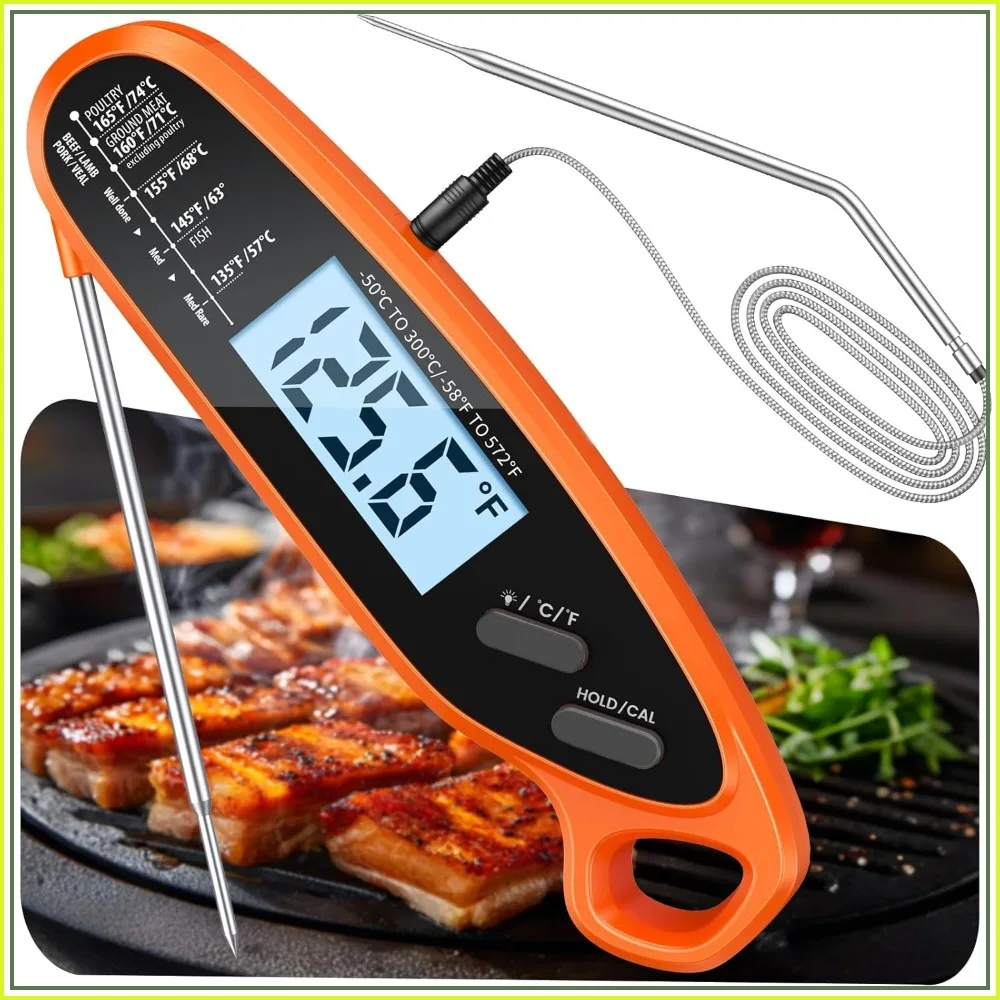 Dual Probe Digital Meat Thermometer with Large Backlit Display & Calibration, Instant Read for BBQ, Grill, Oven, Smoker,