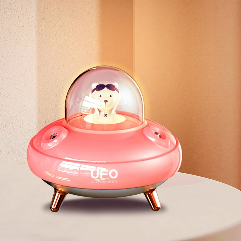듀얼 노즐 UFO 가습기 데스크탑 공기 가습기, 귀여운 행성 곰 LED 조명, 초음파 아로마 에센셜 오일 디퓨저