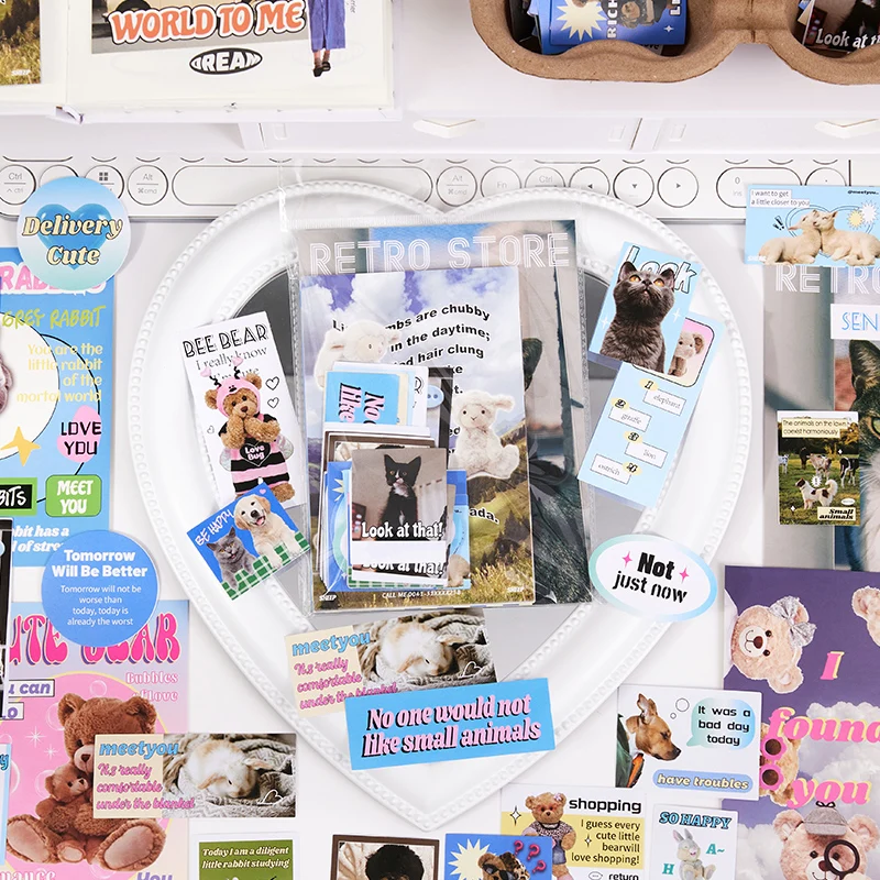 60 قطعة Kawaii Ins سجل القصاصات ملصقات الزخرفية المواد حزمة الإبداعية DIY بها بنفسك مذكرات مخطط كتيب ملصقات القرطاسية الجمالية