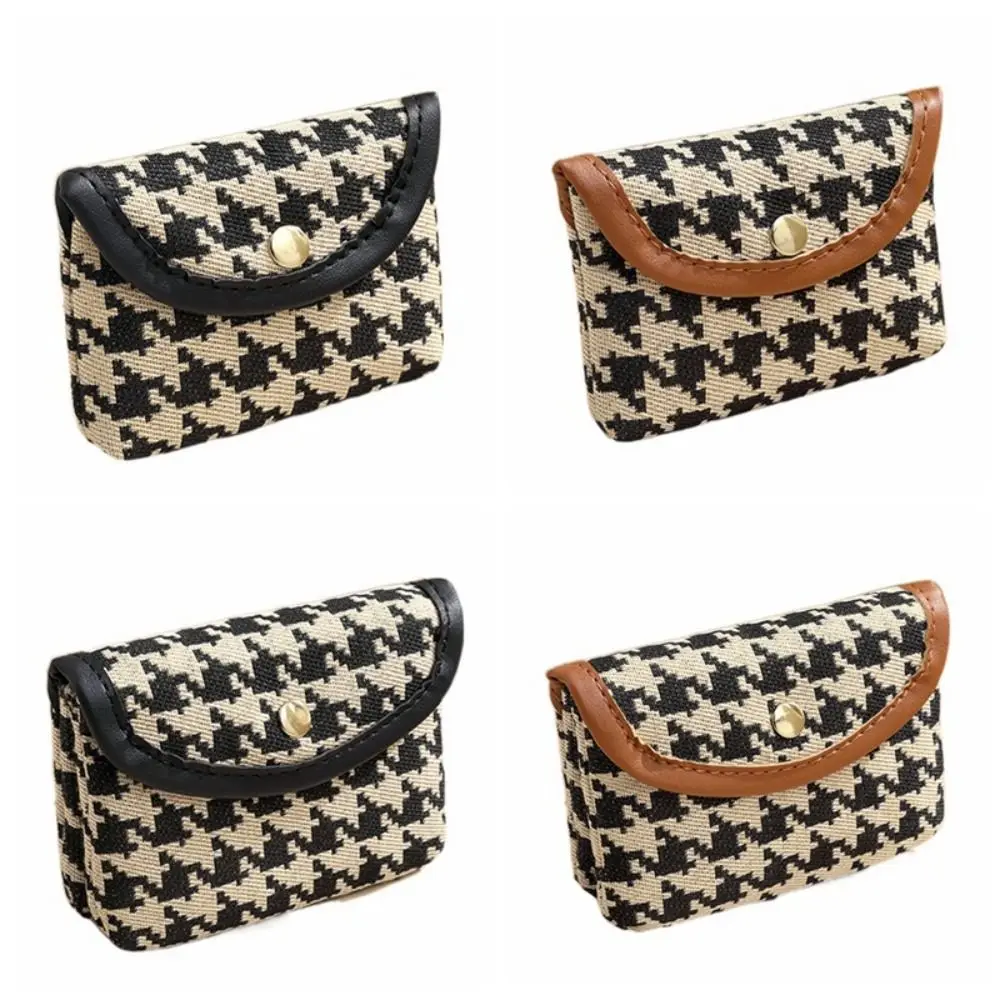 PU Leather Plaid Canvas Short Coin Purse Stripe Double Layer Square Makeup Bag Storage Bag Small Handbag Mini Lipstick Bag Daily