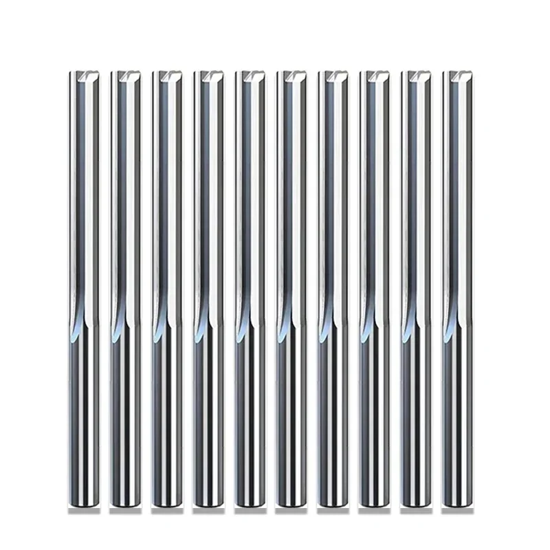 10PCS Carbide CNC Router Bits - 2 Flute Straight 3.175/4/6/8mm for Wood Cutting & Engraving