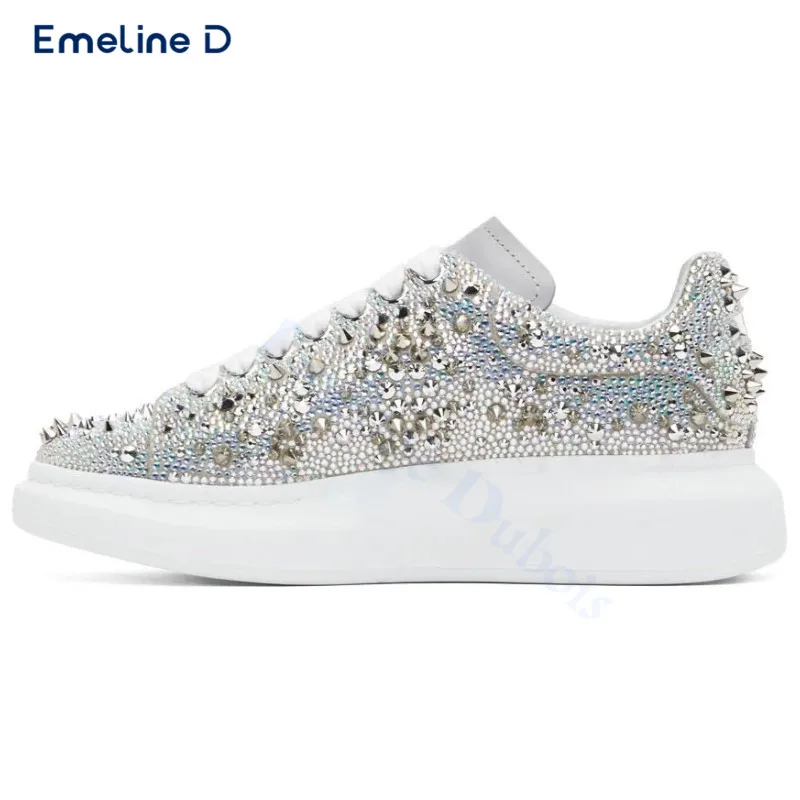 Colorful Diamond-Filled Luxury Lace-Up Shoes Round-Toe Thick-Soled Studded Casual Shoes Fashionable and Personalized Shoes