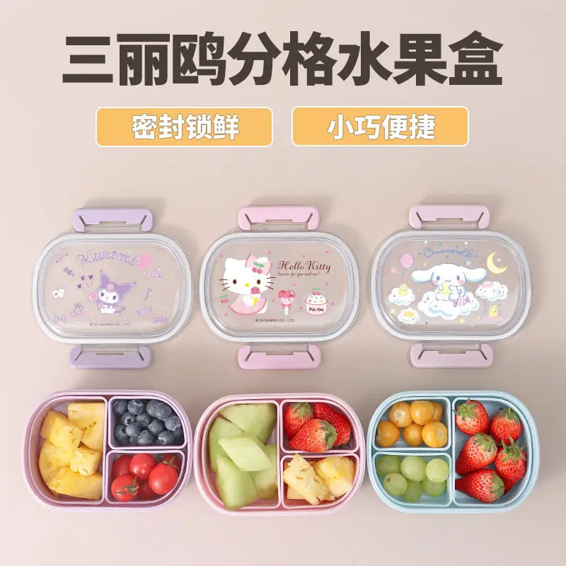 Sanrio Kuromi Hello Kitty Anime Kawaii Fruit Lunch Box Cute Cinnamoroll Children Portable Separation Tableware Gifts Toys