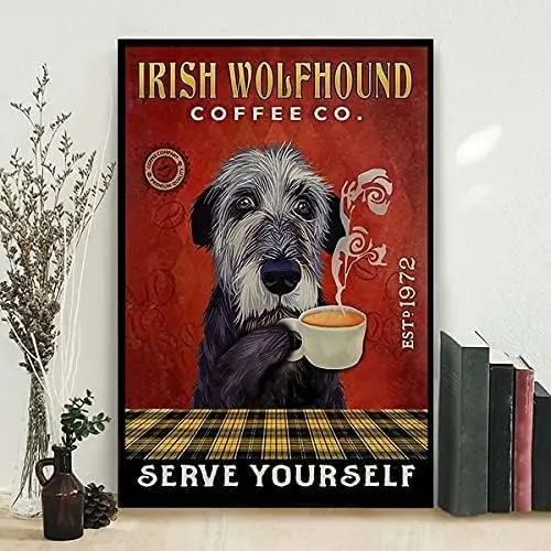 Nuevo cartel de metal The Irish Wolfhound Coffee Company, decoración de pared para baño, dormitorio, cafetería, Día del Trabajo, Halloween, 6 x 8 pulgadas